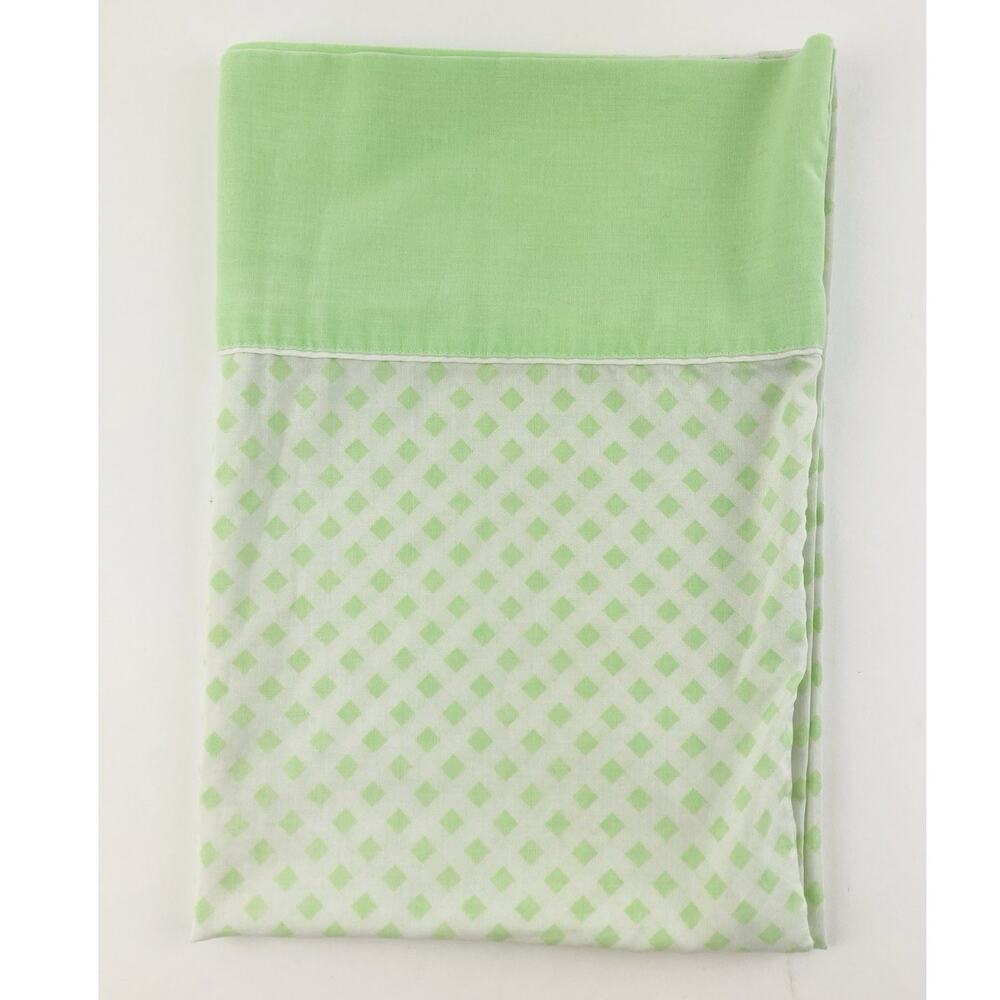 Vintage Monticello Cannon 1 Pillowcase 1970s Green Gingham Retro Checked Diamond